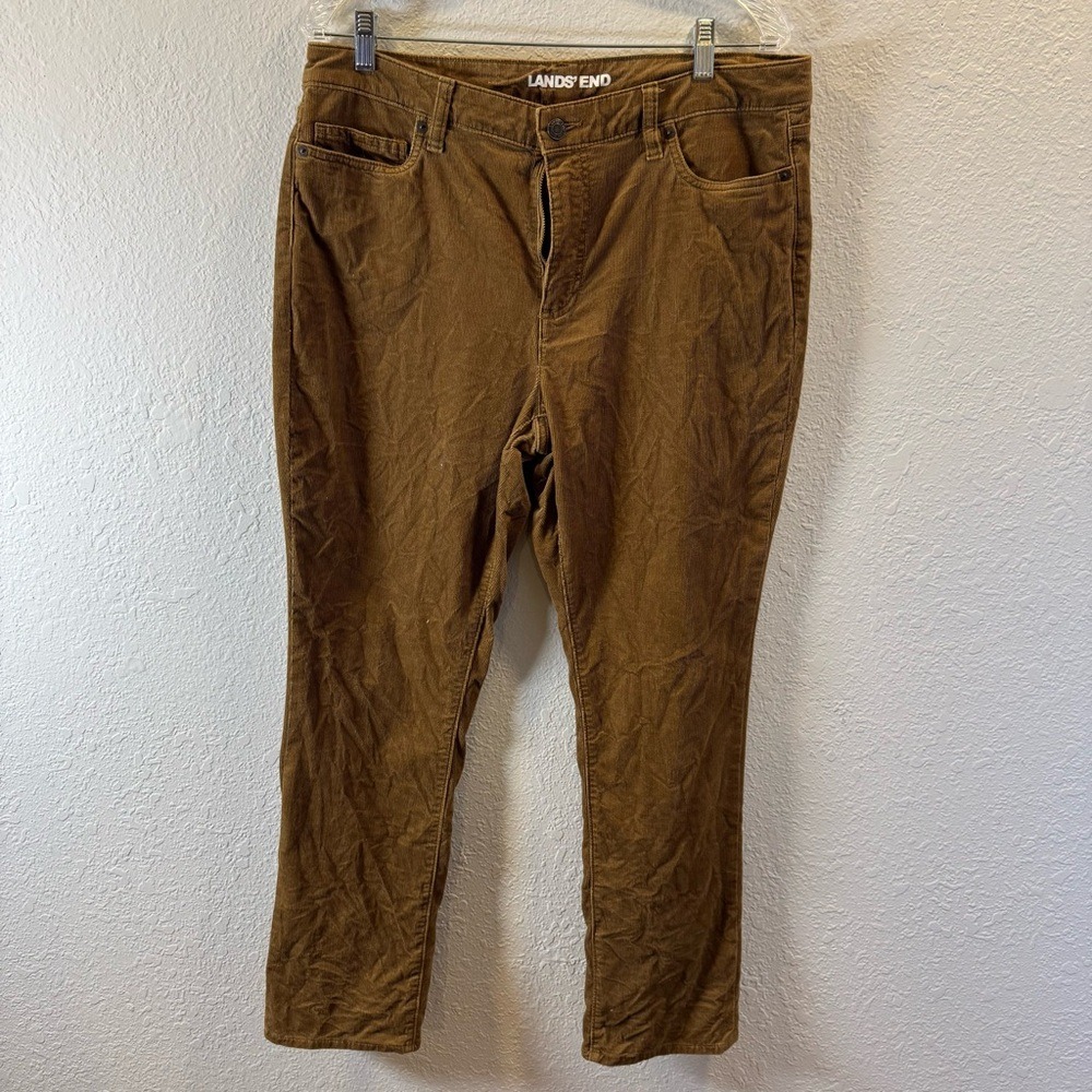 Lands' End Womens Camel Brown Corduroy Straight Leg Five Pocket Pants Size 12